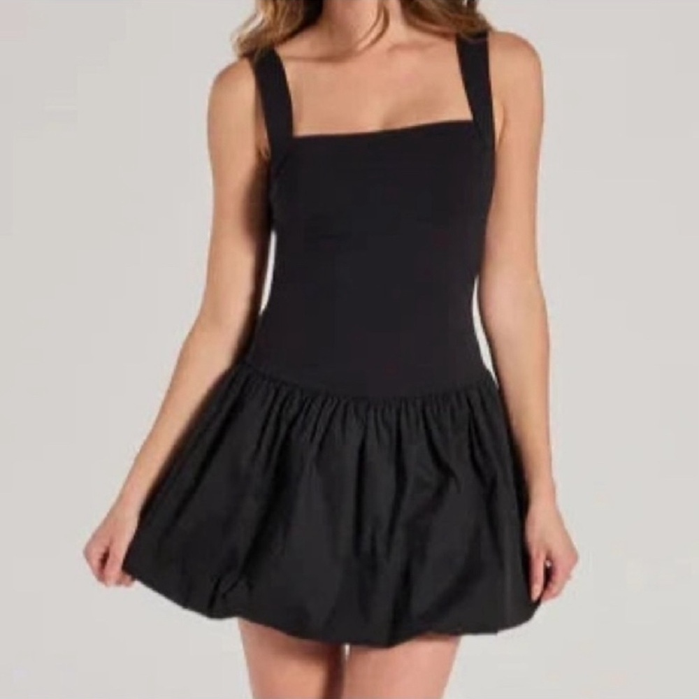 Camila Coelho Drop Waist Bubble Hem Black Mini Dress Sleeveless Womens Size S